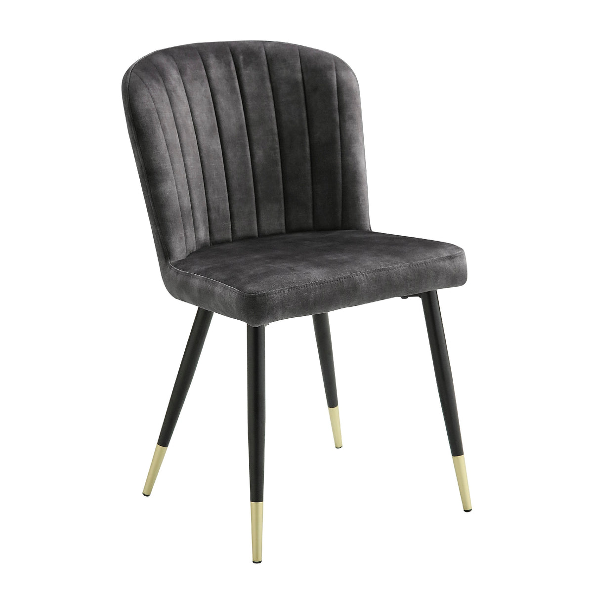 Clo Dining Side Chair Set of 2, Channel Tufted Gray Velvet, Black Legs  - BM347129