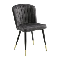 Clo Dining Side Chair Set of 2, Channel Tufted Gray Velvet, Black Legs  - BM347129