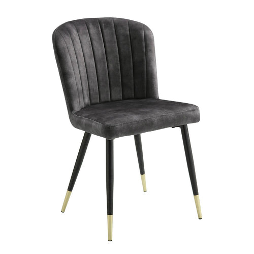 Clo Dining Side Chair Set of 2, Channel Tufted Gray Velvet, Black Legs  - BM347129