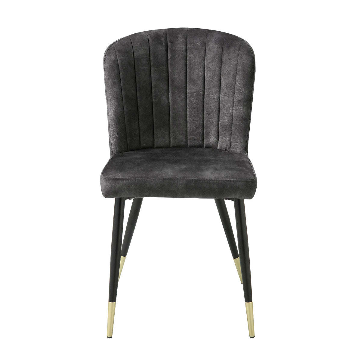 Clo Dining Side Chair Set of 2, Channel Tufted Gray Velvet, Black Legs  - BM347129