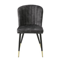 Clo Dining Side Chair Set of 2, Channel Tufted Gray Velvet, Black Legs  - BM347129