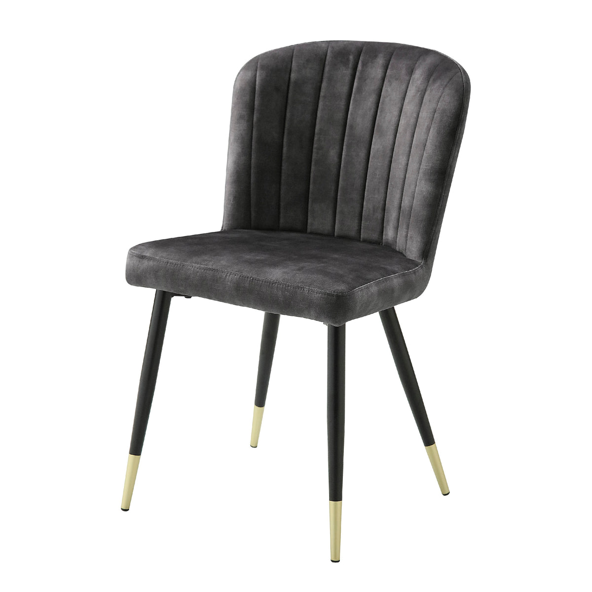 Clo Dining Side Chair Set of 2, Channel Tufted Gray Velvet, Black Legs  - BM347129