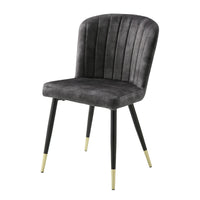 Clo Dining Side Chair Set of 2, Channel Tufted Gray Velvet, Black Legs  - BM347129