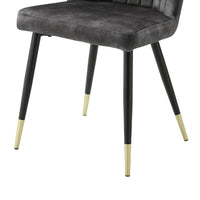 Clo Dining Side Chair Set of 2, Channel Tufted Gray Velvet, Black Legs  - BM347129