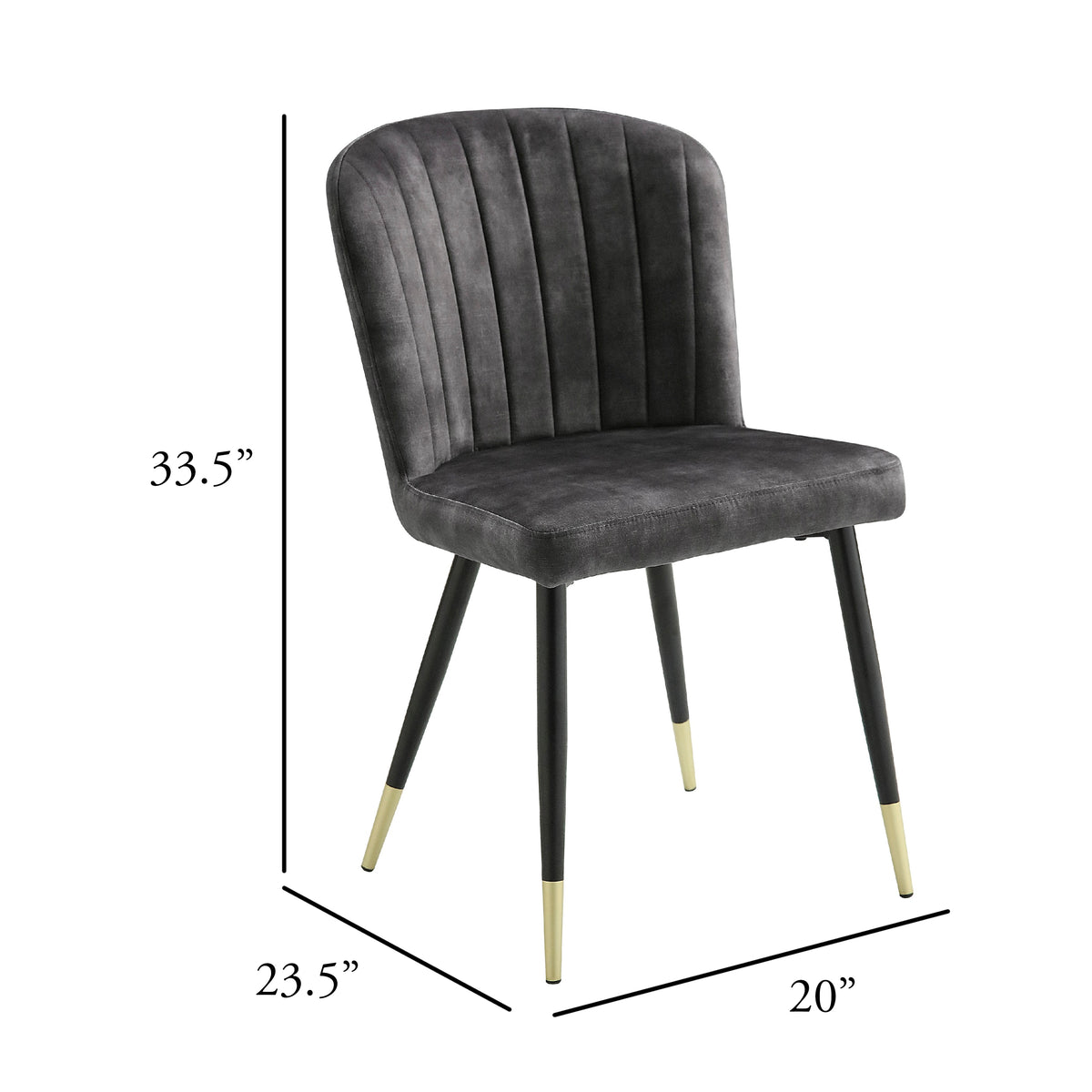 Clo Dining Side Chair Set of 2, Channel Tufted Gray Velvet, Black Legs  - BM347129