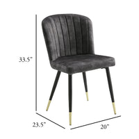 Clo Dining Side Chair Set of 2, Channel Tufted Gray Velvet, Black Legs  - BM347129