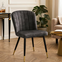 Clo Dining Side Chair Set of 2, Channel Tufted Gray Velvet, Black Legs  - BM347129
