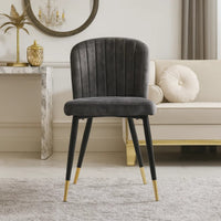Clo Dining Side Chair Set of 2, Channel Tufted Gray Velvet, Black Legs  - BM347129