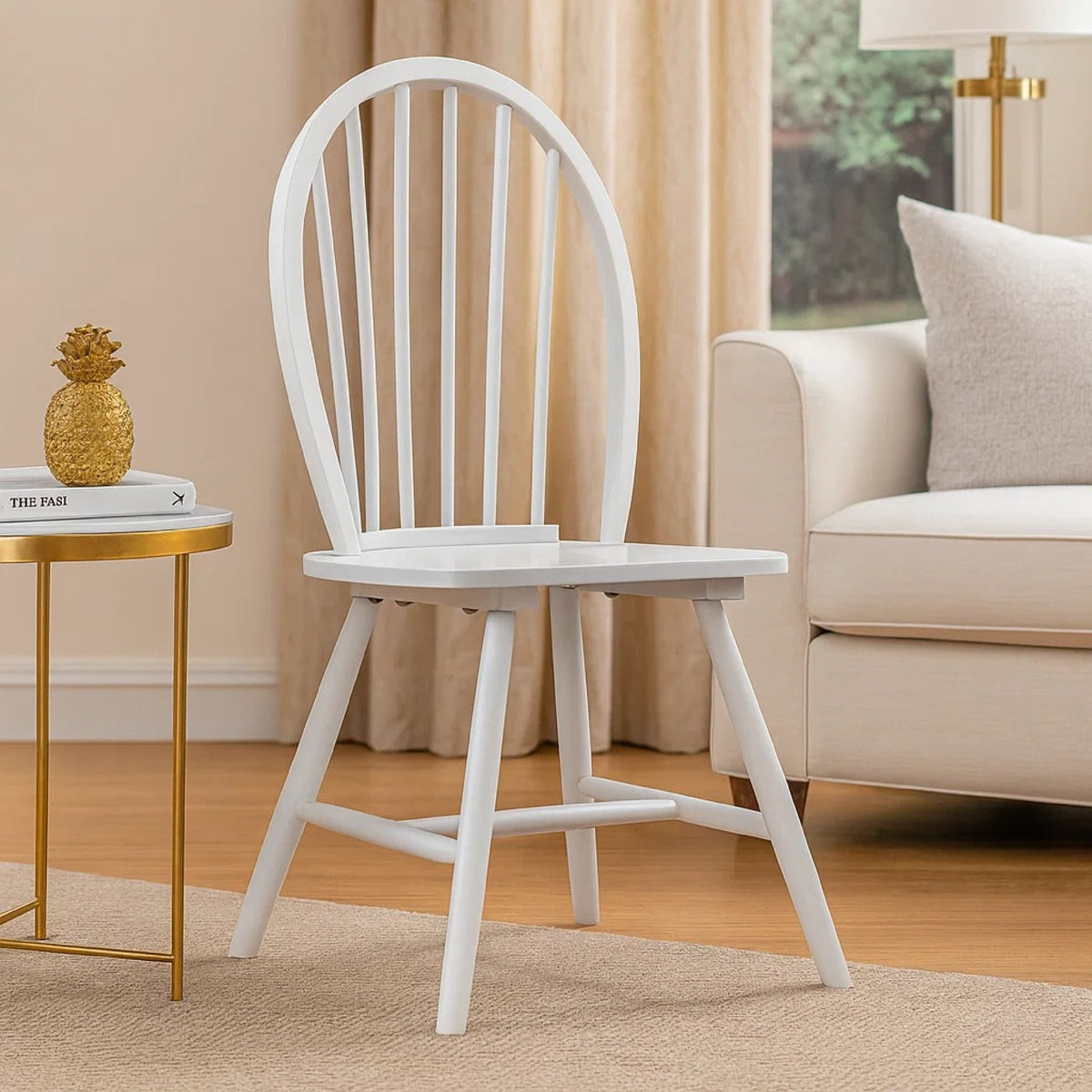 Soa Dining Side Chair Set of 2, Curved Windsor Backs, White Wood  - BM347130