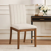 Hoi Dining Side Chair Set of 2, Tufted Beige Polyester, Chestnut Brown  - BM347135
