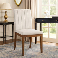 Hoi Dining Side Chair Set of 2, Tufted Beige Polyester, Chestnut Brown  - BM347135