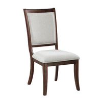 Gei Dining Side Chair Set of 2, Beige Polyester, Cherry Brown Wood  - BM347136