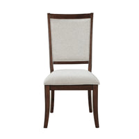 Gei Dining Side Chair Set of 2, Beige Polyester, Cherry Brown Wood  - BM347136