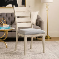 Wen Dining Side Chair Set of 2, Gray Cushion, Ladder Back, White  - BM347137