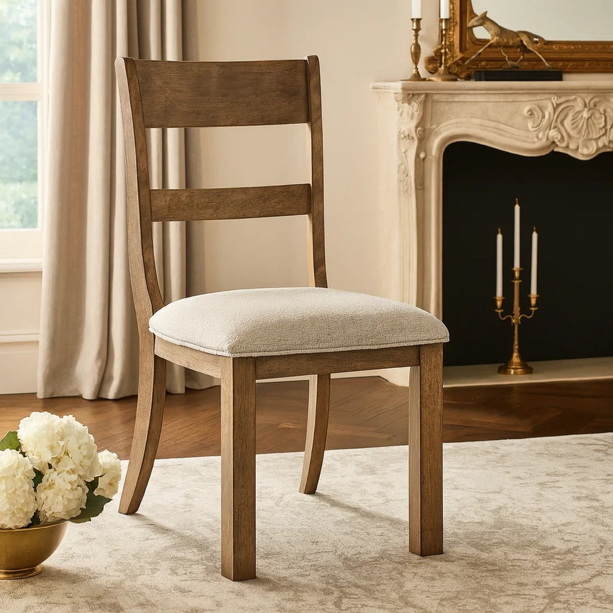 Kin Dining Side Chair Set of 2, Gray Cushion, Brown Open Panel Back  - BM347138