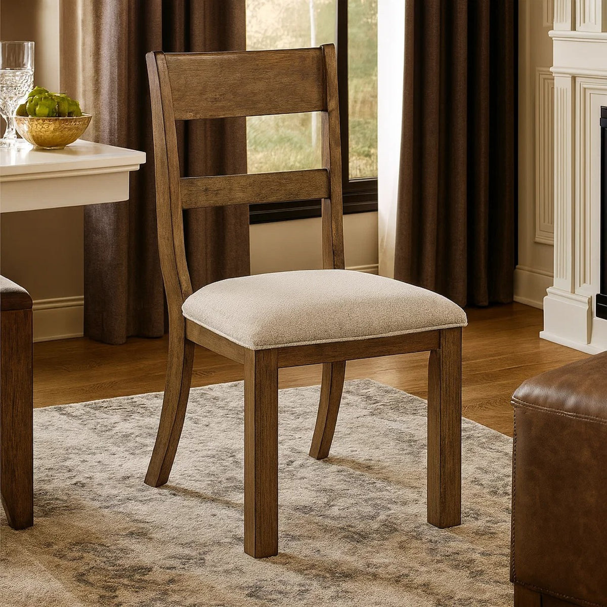 Kin Dining Side Chair Set of 2, Gray Cushion, Brown Open Panel Back  - BM347138
