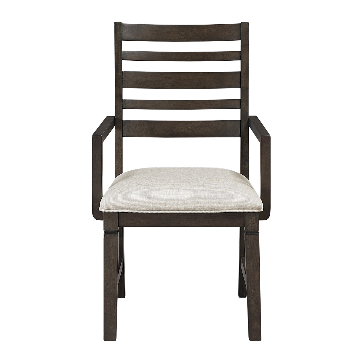 Vicy Dining Arm Chair Set of 2, Beige Cushion, Espresso Brown Ladder Back  - BM347140