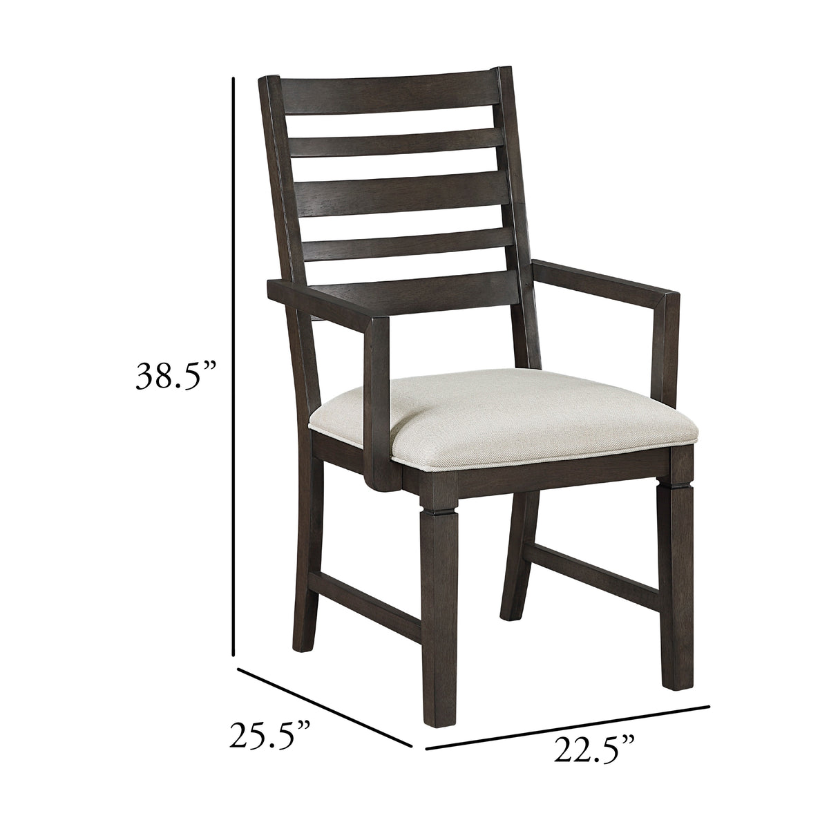 Vicy Dining Arm Chair Set of 2, Beige Cushion, Espresso Brown Ladder Back  - BM347140