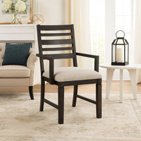 Vicy Dining Arm Chair Set of 2, Beige Cushion, Espresso Brown Ladder Back  - BM347140