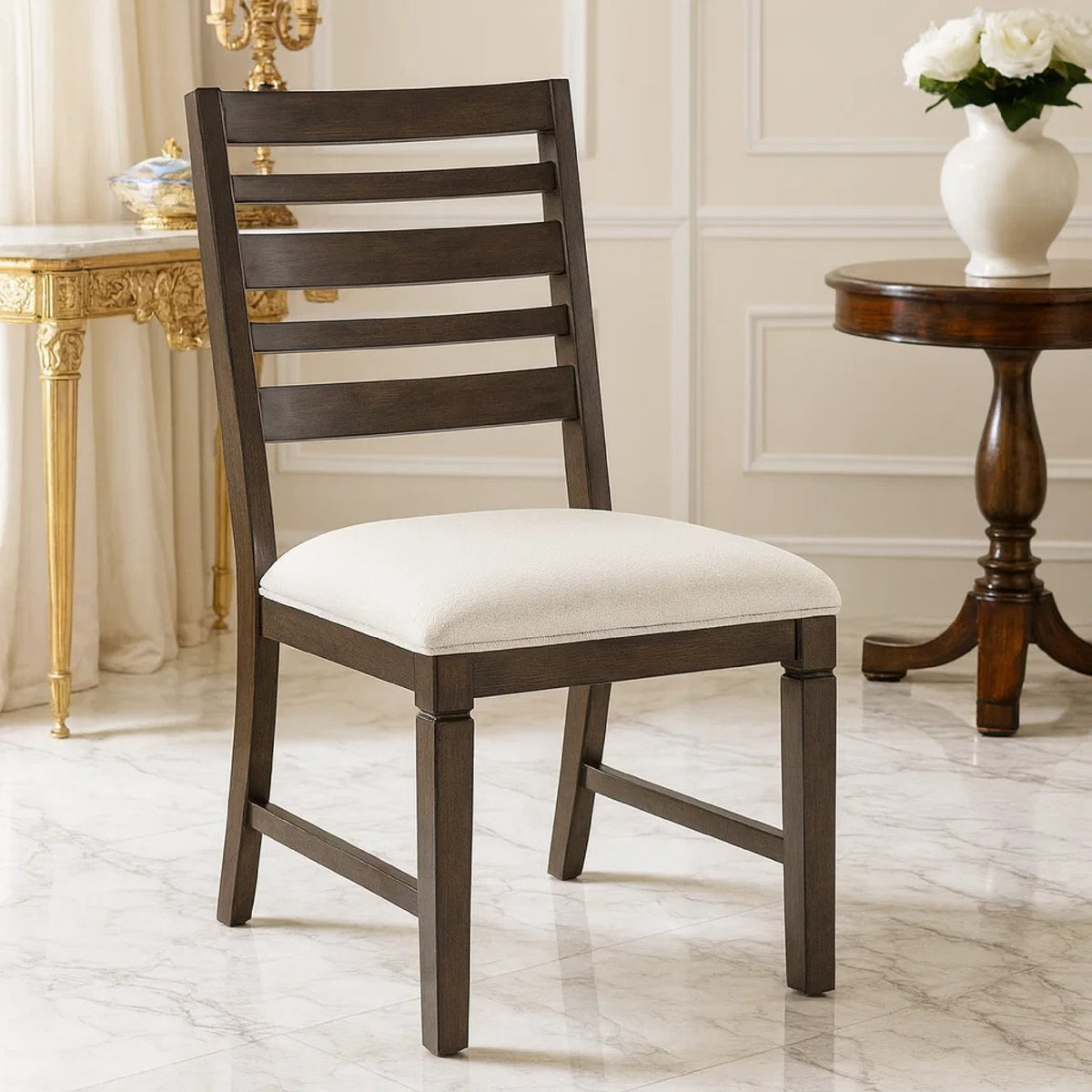 Vicy Dining Side Chair Set of 2, Beige Cushion, Espresso Brown  - BM347141