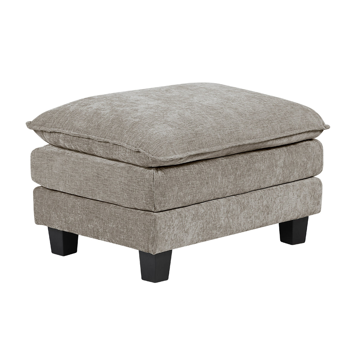 Duby Ottoman, 34 Inch Seat, Black Faux Wood Legs, Pewter Gray Chenille  - BM347144