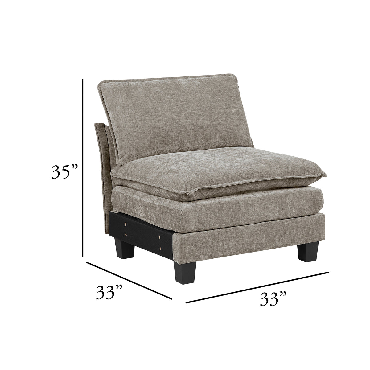 Duby Armless Chair, Black Faux Wood Legs, Dark Pewter Gray Chenille  - BM347145