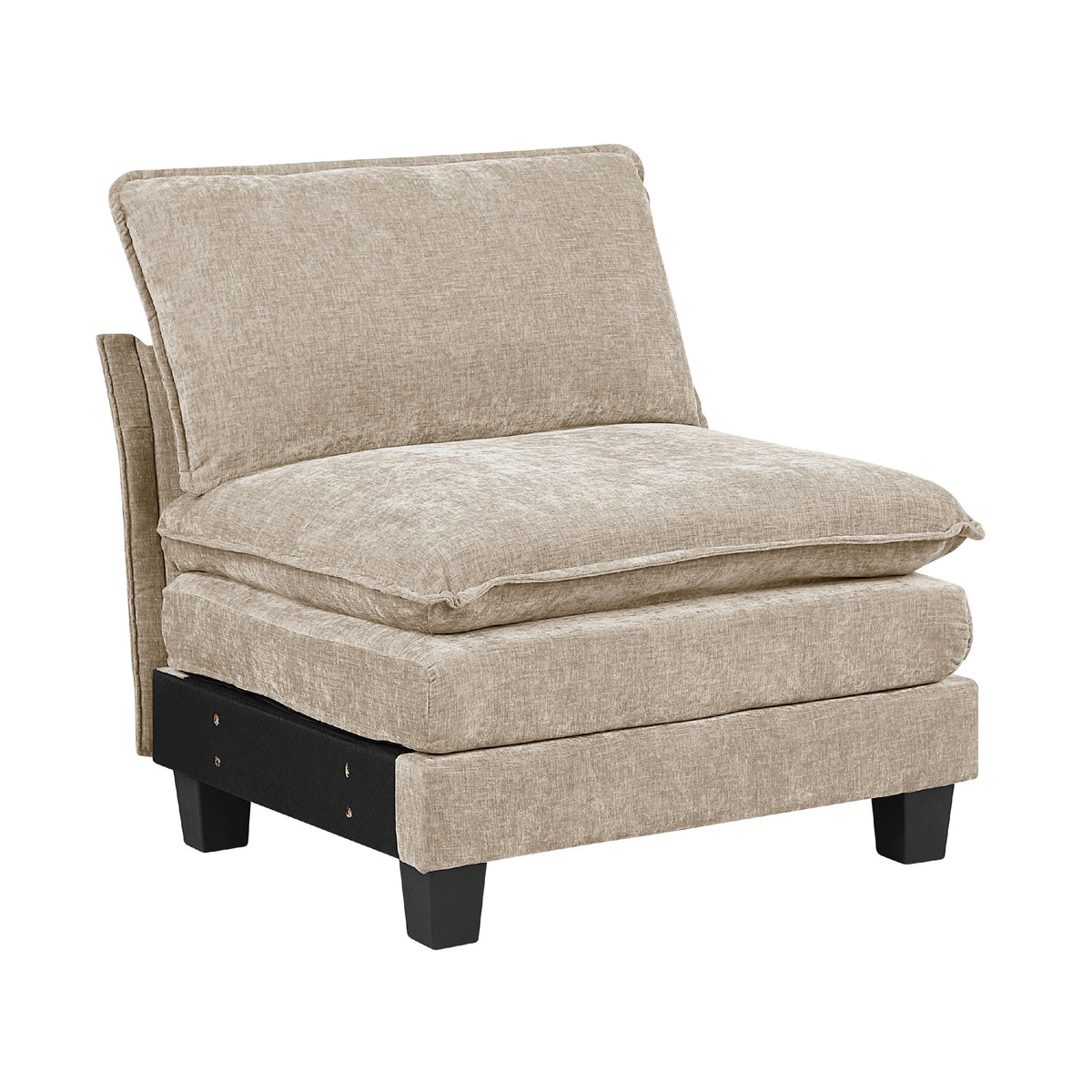Duby Armless Chair, Black Faux Wood Legs, Taupe Gray Chenille  - BM347147