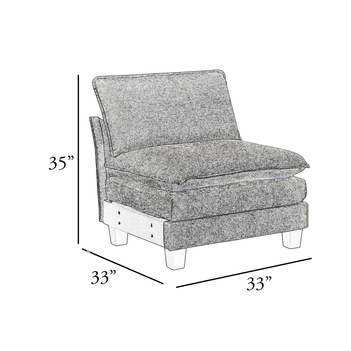 Duby Armless Chair, Black Faux Wood Legs, Taupe Gray Chenille  - BM347147
