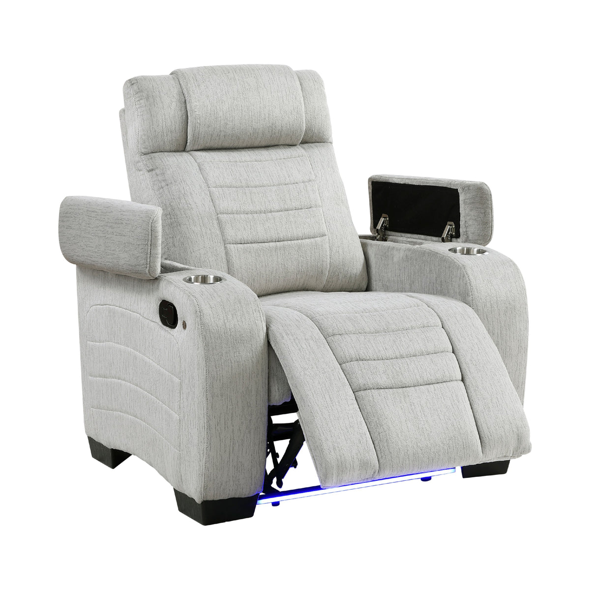 Reny Manual Reclining Chair w Cup Holders, Light Gray Microfiber  - BM347148
