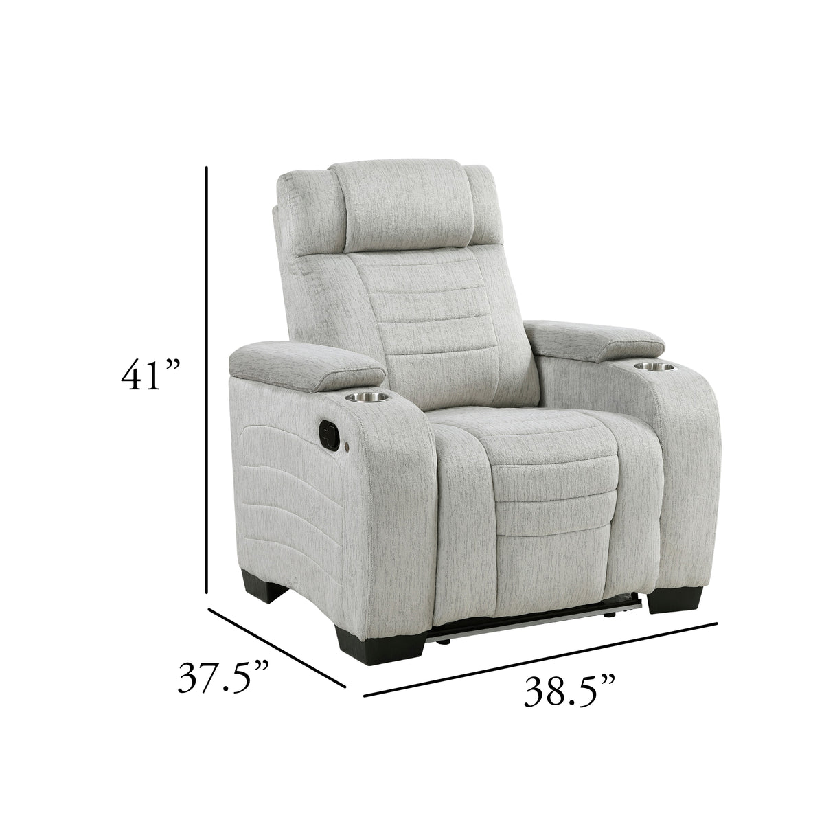 Reny Manual Reclining Chair w Cup Holders, Light Gray Microfiber  - BM347148