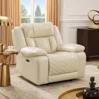 Hem Power Reclining Chair w LED and USB Ports, Beige Faux Leather  - BM347149