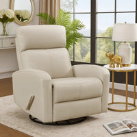 Sery Swivel Glider Manual Reclining Chair w Pull Handle, Beige Leather  - BM347150