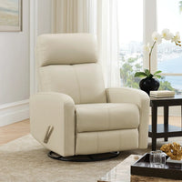 Sery Swivel Glider Manual Reclining Chair w Pull Handle, Beige Leather  - BM347150