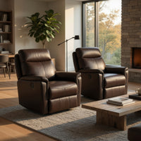 Lea Power Reclining Chair w USB Port, Dark Brown Top Grain Leather  - BM347153