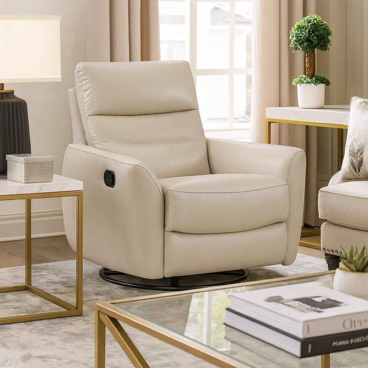 Cax Swivel Glider Manual Reclining Chair, Pull Tab, Taupe Brown Leather  - BM347155