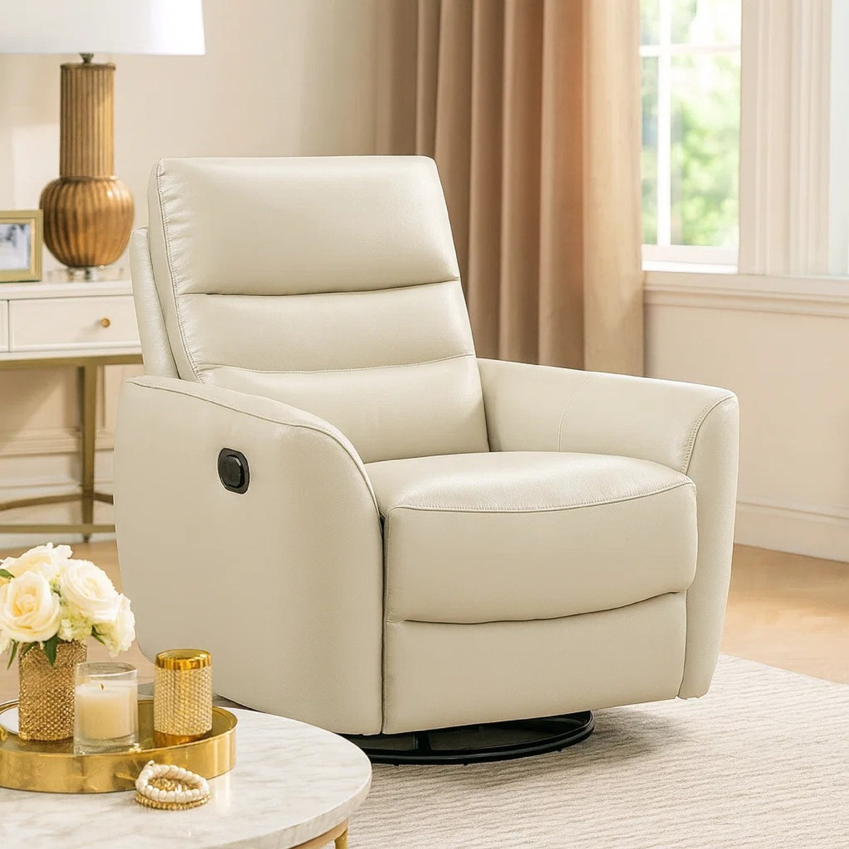 Cax Swivel Glider Manual Reclining Chair, Pull Tab, Taupe Brown Leather  - BM347155