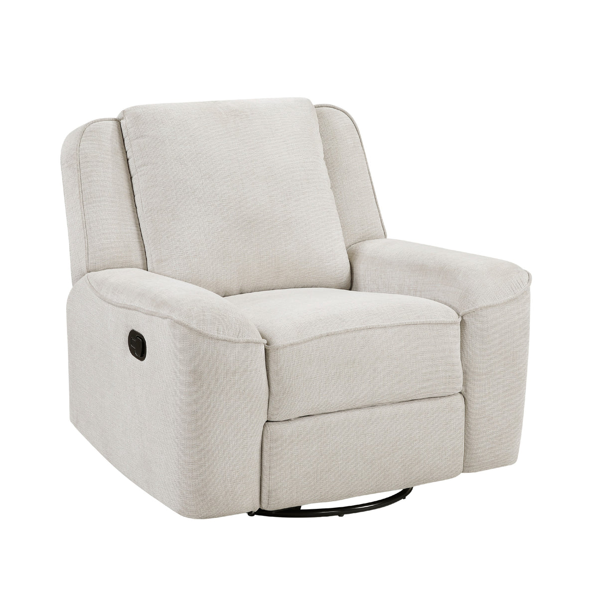 Ruma Swivel Manual Reclining Chair w Tab Pull, Beige Chenille Fabric   - BM347159