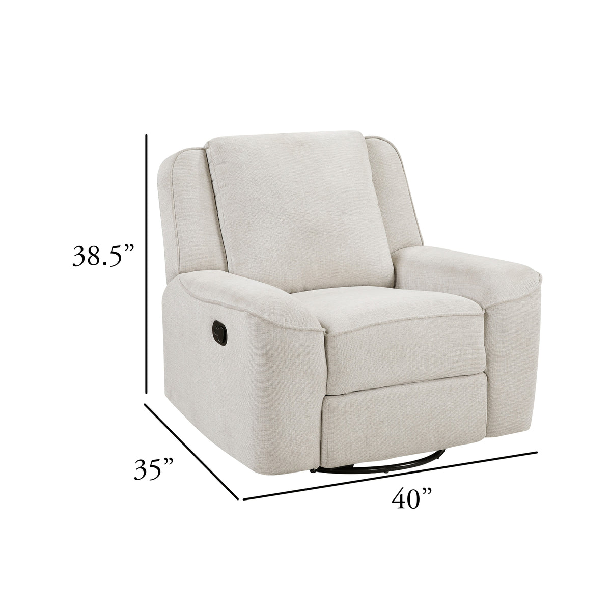 Ruma Swivel Manual Reclining Chair w Tab Pull, Beige Chenille Fabric   - BM347159