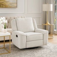 Ruma Swivel Manual Reclining Chair w Tab Pull, Beige Chenille Fabric   - BM347159