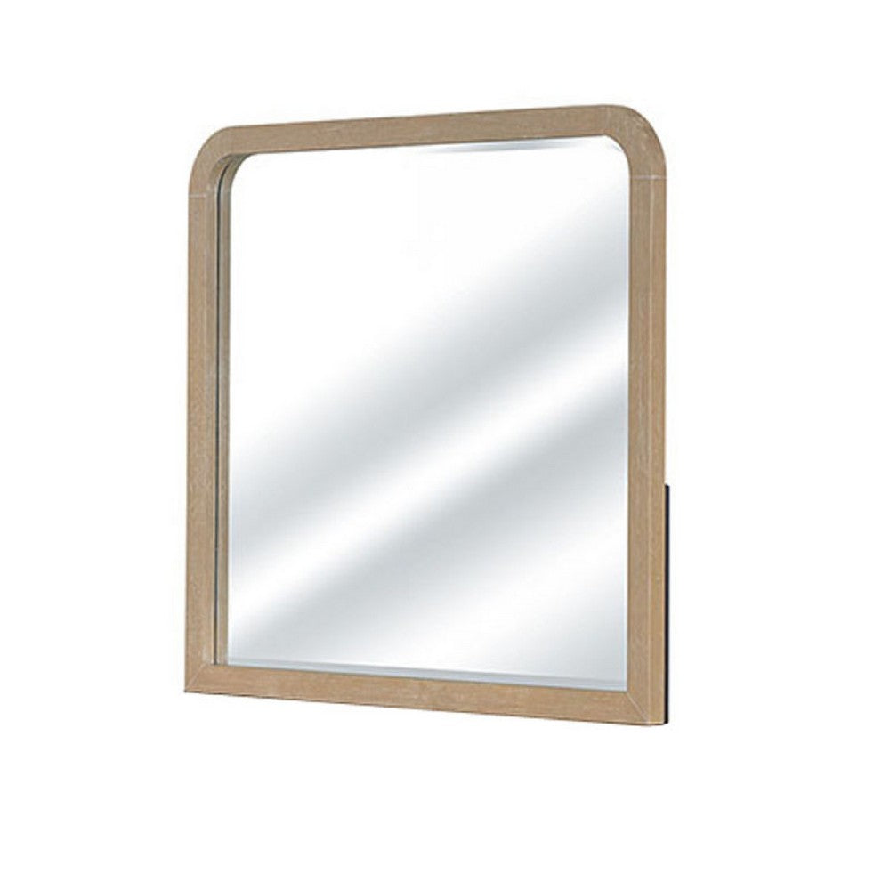 Tanya Dresser Mirror, Beveled Curved Edge, Natural Brown Wood 40x46 - BM347573