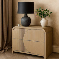 Tanya Nightstand with 2 Drawers, Reeded Panels, Natural Brown Wood - BM347574