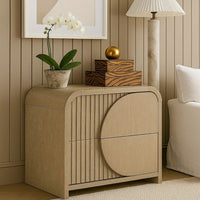 Tanya Nightstand with 2 Drawers, Reeded Panels, Natural Brown Wood - BM347574