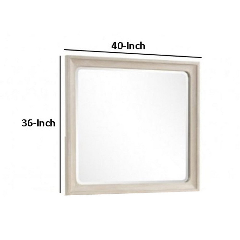 Rozie Dresser Mirror, Bevelled Accents, Light Brown Solid Wood 36x40 - BM347583