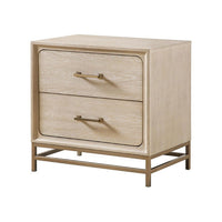 Rozie Nightstand, 2 Drawers, Metal Legs, Light Oak Brown Wood 27 Inch - BM347584