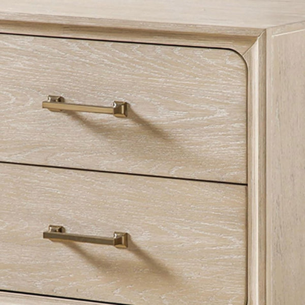 Rozie Nightstand, 2 Drawers, Metal Legs, Light Oak Brown Wood 27 Inch - BM347584