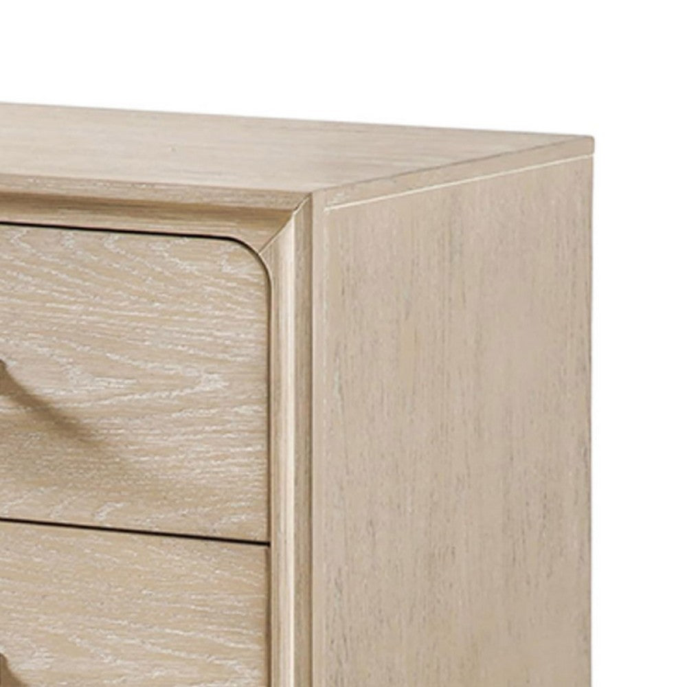 Rozie Nightstand, 2 Drawers, Metal Legs, Light Oak Brown Wood 27 Inch - BM347584