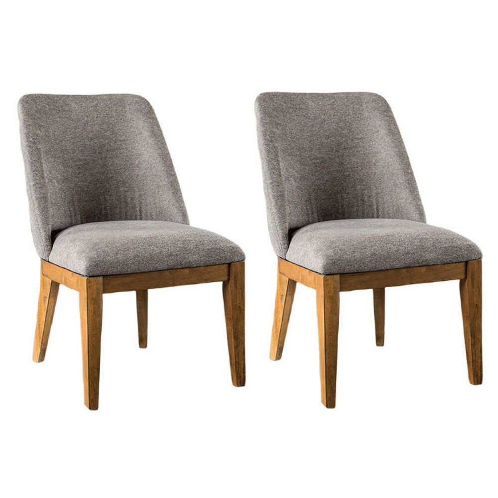 Ramie Side Dining Chair Set of 2, Wingback, Chestnut Wood, Gray Fabric - BM347585