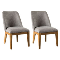 Ramie Side Dining Chair Set of 2, Wingback, Chestnut Wood, Gray Fabric - BM347585