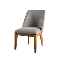 Ramie Side Dining Chair Set of 2, Wingback, Chestnut Wood, Gray Fabric - BM347585