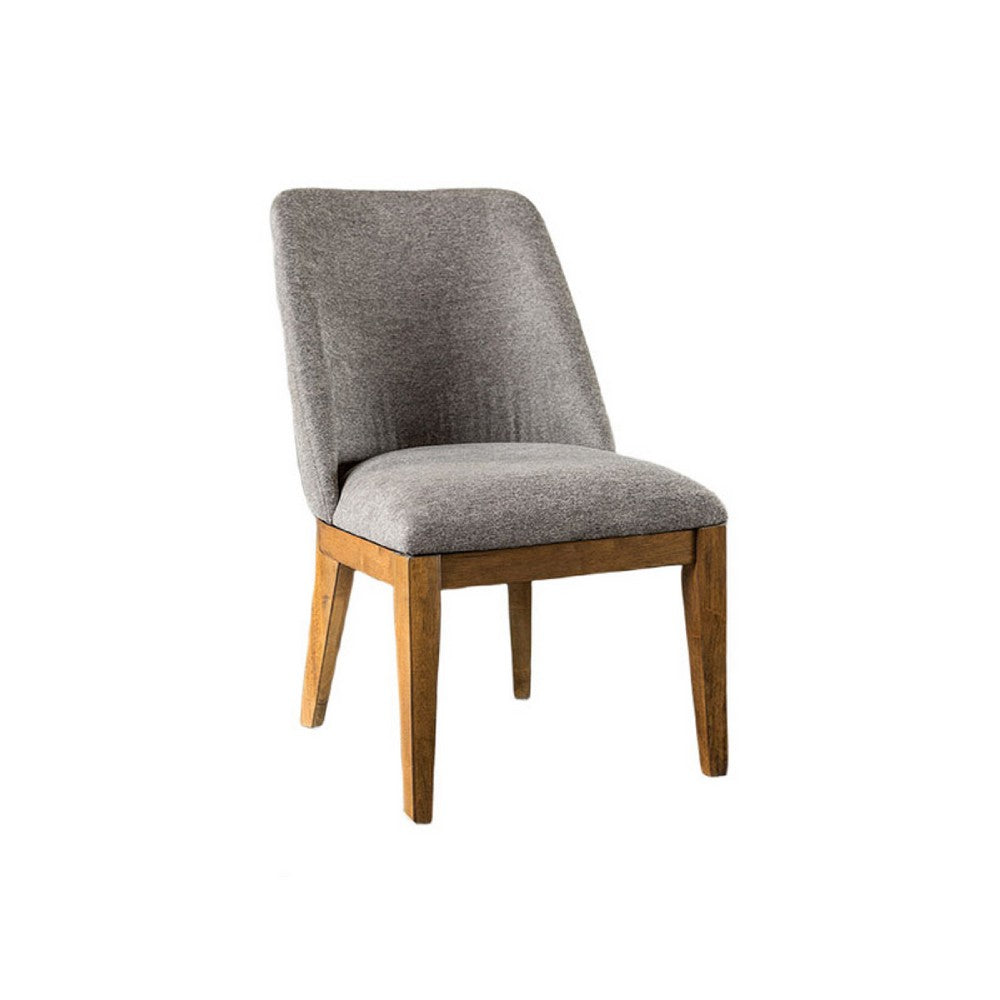 Ramie Side Dining Chair Set of 2, Wingback, Chestnut Wood, Gray Fabric - BM347585